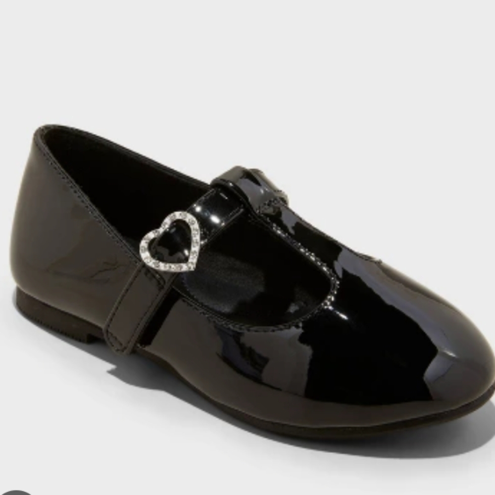 Cat & Jack Glossy Black Heart T-Strap Shoes